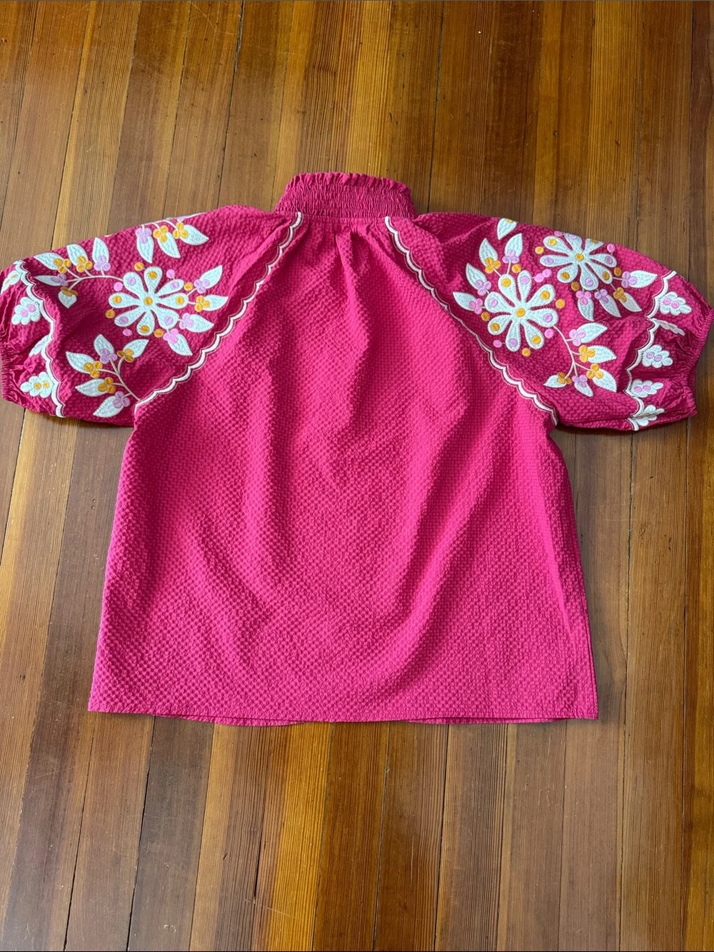 THML Fuchsia Embroidered Puff Sleeve Blouse - Picture 3 of 4